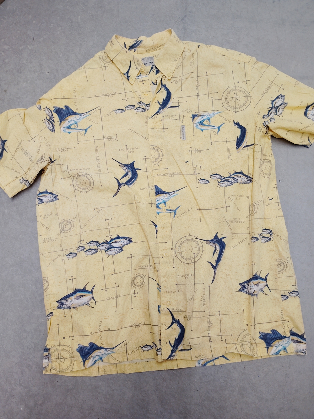 Men's Short-Sleeve Yellow Nautical Fish Print Shirt